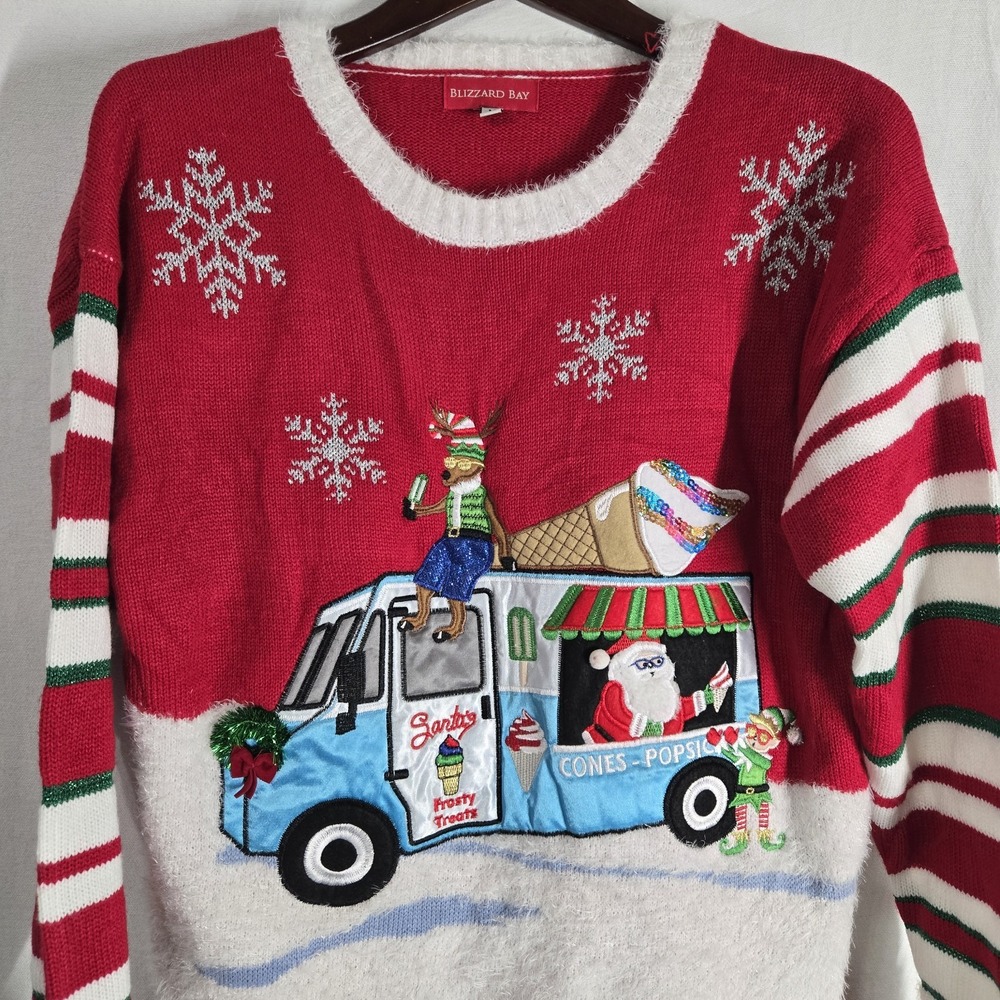 Blizzard Bay Christmas Ugly Sweater Unisex Med. Santa's Frosty‎ Treats Embroider
